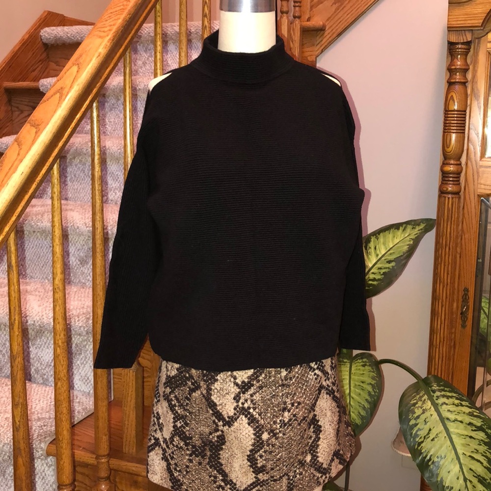 Mock Neck cold shoulder medium weight sweater